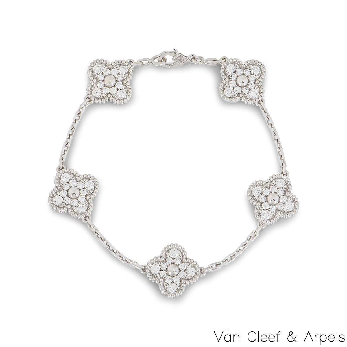 Van Cleef & Arpels White Gold Diamond Vintage Alhambra 5 Motif Bracelet VCARA41500 Van Cleef & Arpels White Gold Diamond Vintage Alhambra 5 Motif Bracelet VCARA41500